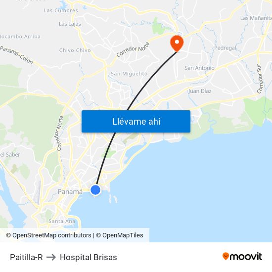 Paitilla-R to Hospital Brisas map