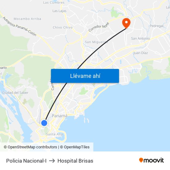 Policia Nacional-I to Hospital Brisas map