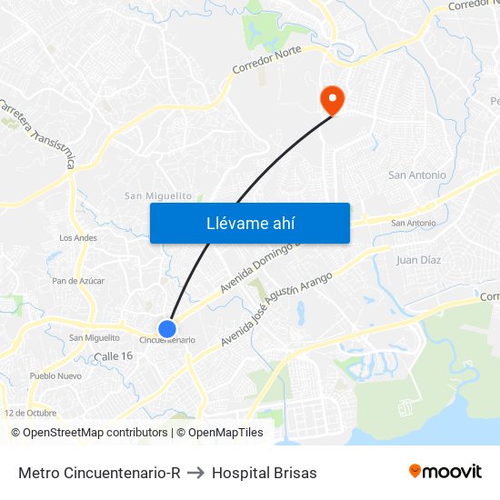 Metro Cincuentenario-R to Hospital Brisas map