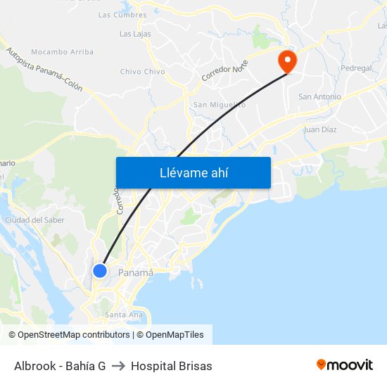 Albrook - Bahía G to Hospital Brisas map