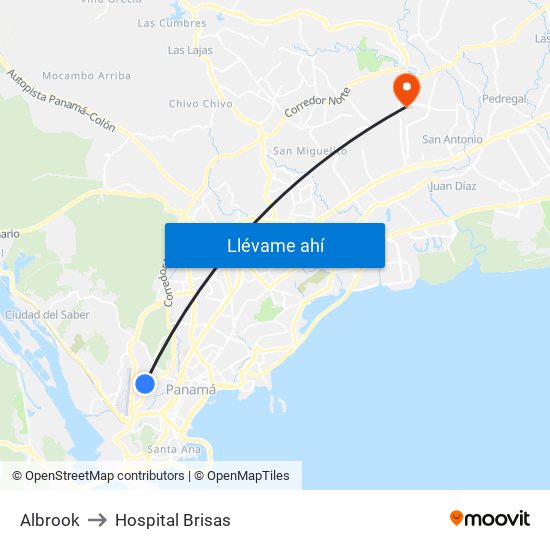 Albrook to Hospital Brisas map