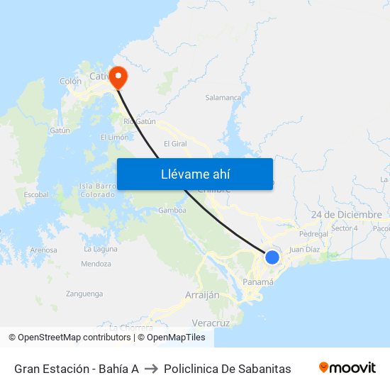Gran Estación - Bahía A to Policlinica De Sabanitas map