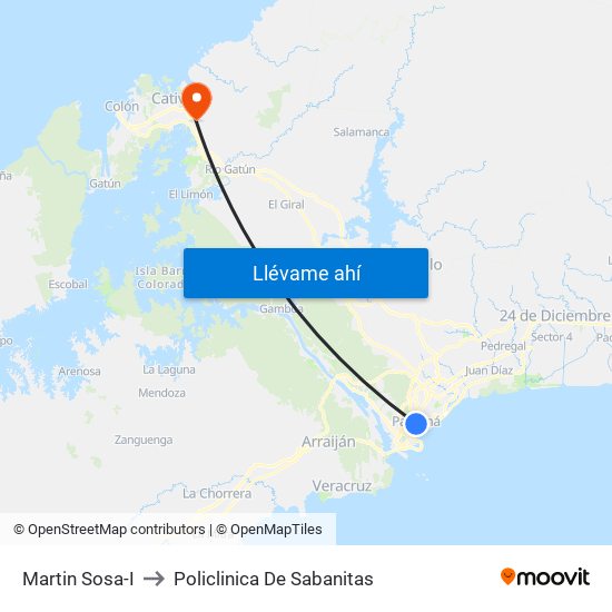 Martin Sosa-I to Policlinica De Sabanitas map