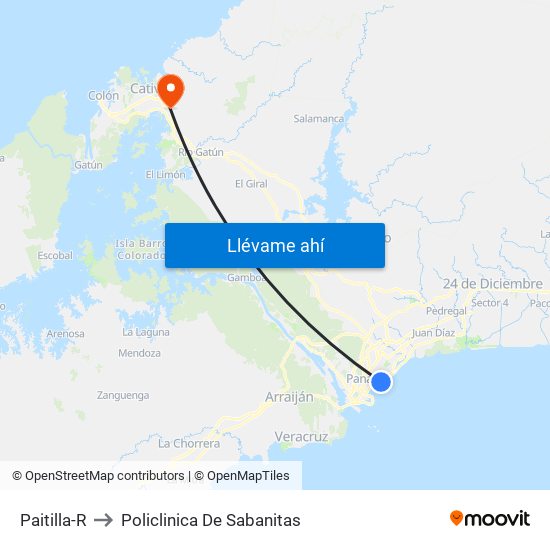 Paitilla-R to Policlinica De Sabanitas map