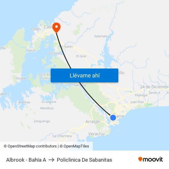 Albrook - Bahía A to Policlinica De Sabanitas map