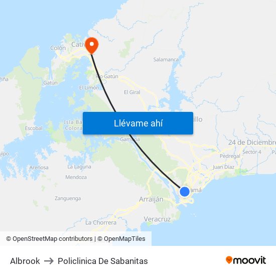 Albrook to Policlinica De Sabanitas map