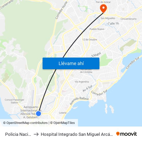 Policia Nacional-I to Hospital Integrado San Miguel Arcángel [Hisma] map