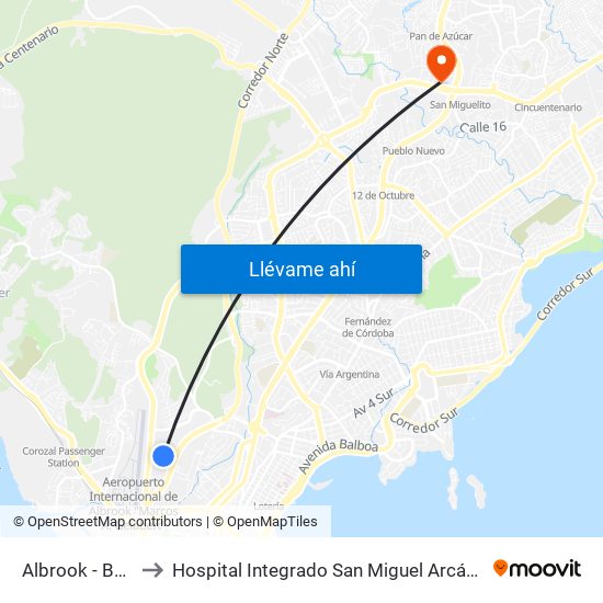 Albrook - Bahía C to Hospital Integrado San Miguel Arcángel [Hisma] map