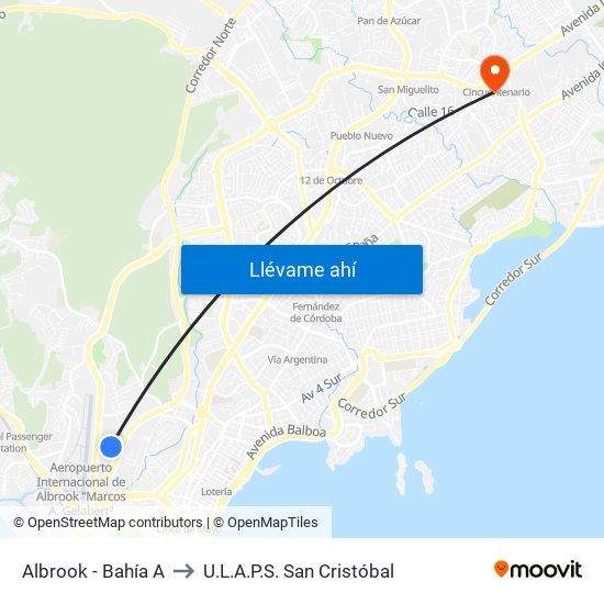 Albrook - Bahía A to U.L.A.P.S. San Cristóbal map
