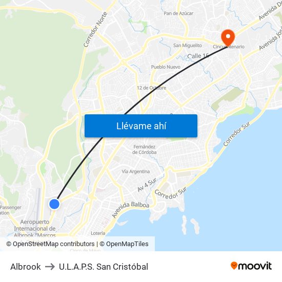 Albrook to U.L.A.P.S. San Cristóbal map