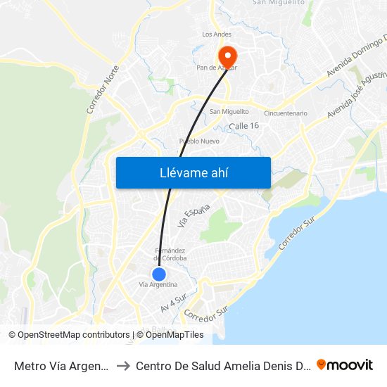 Metro Vía Argentina-I to Centro De Salud Amelia Denis De Icaza map