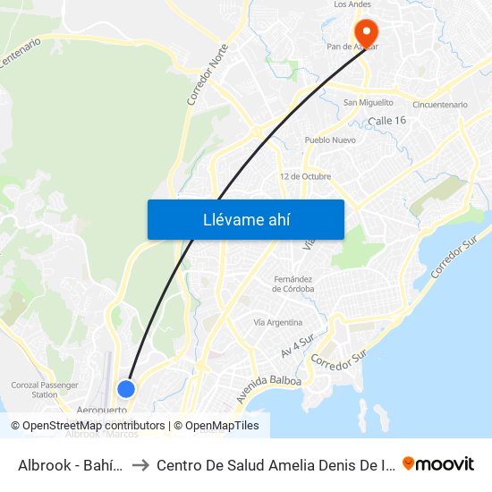 Albrook - Bahía C to Centro De Salud Amelia Denis De Icaza map