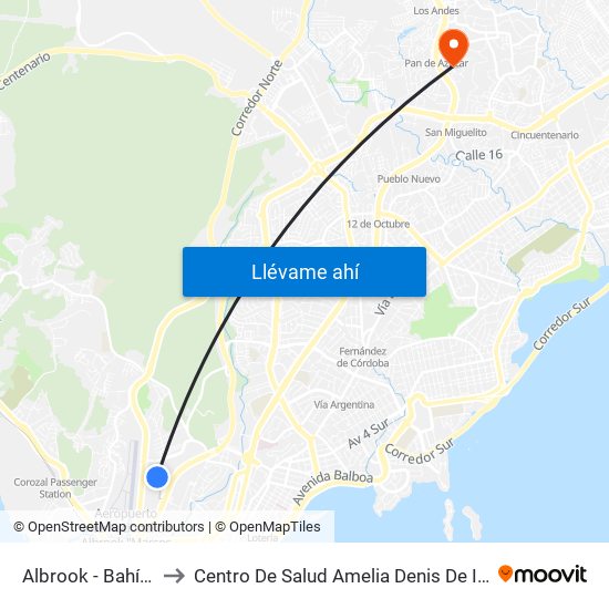 Albrook - Bahía D to Centro De Salud Amelia Denis De Icaza map