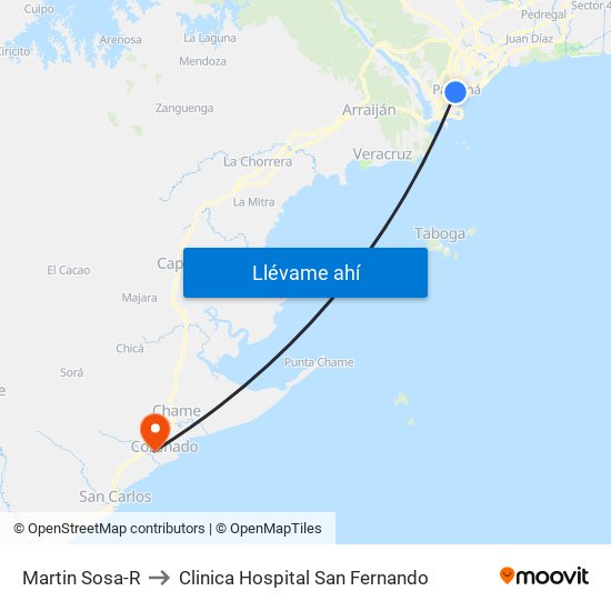 Martin Sosa-R to Clinica Hospital San Fernando map