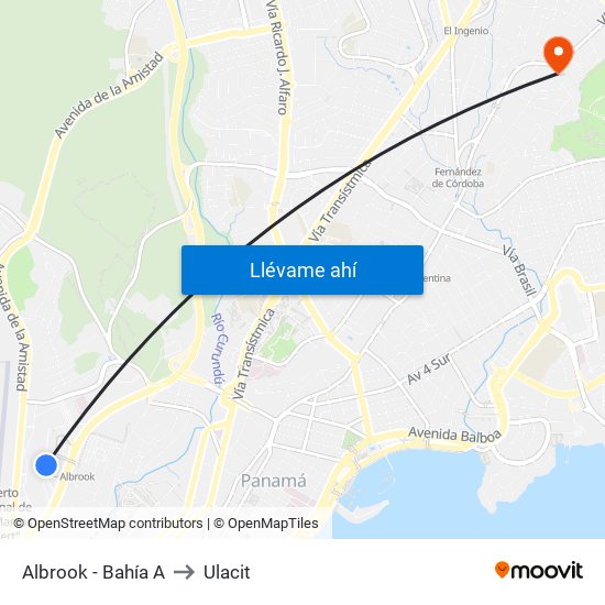 Albrook - Bahía A to Ulacit map