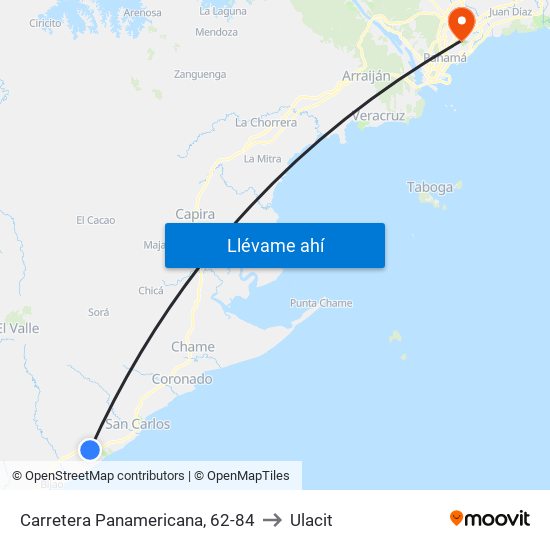 Carretera Panamericana, 62-84 to Ulacit map