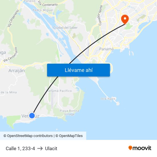 Calle 1, 233-4 to Ulacit map