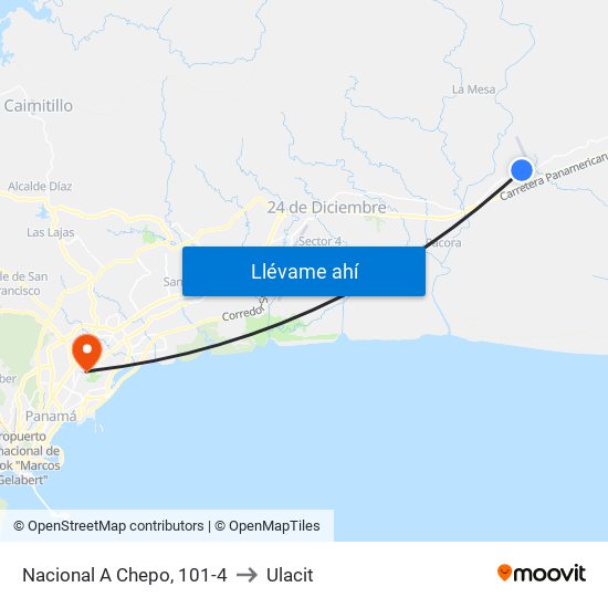 Nacional A Chepo, 101-4 to Ulacit map