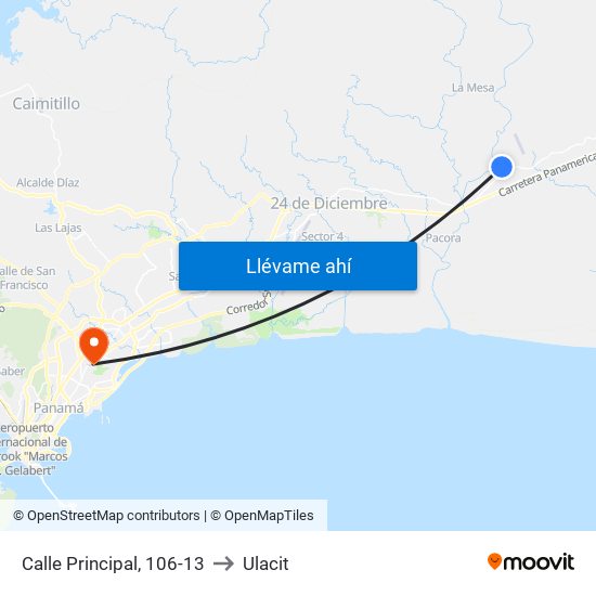 Calle Principal, 106-13 to Ulacit map