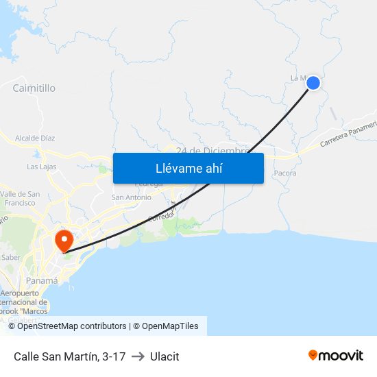 Calle San Martín, 3-17 to Ulacit map