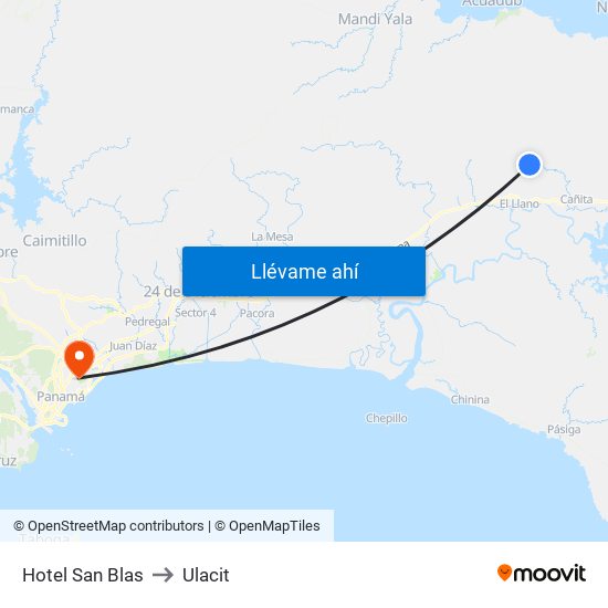 Hotel San Blas to Ulacit map