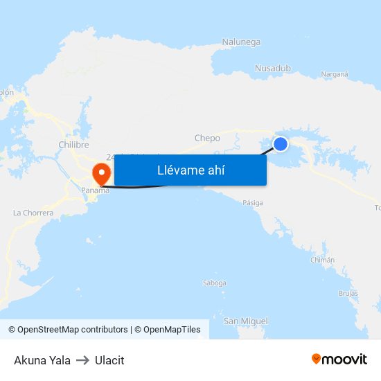 Akuna Yala to Ulacit map