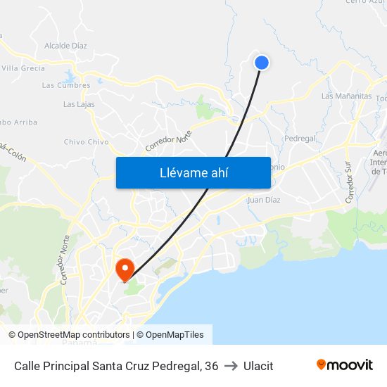 Calle Principal Santa Cruz Pedregal, 36 to Ulacit map