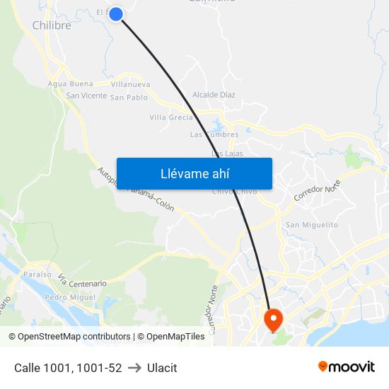 Calle 1001, 1001-52 to Ulacit map