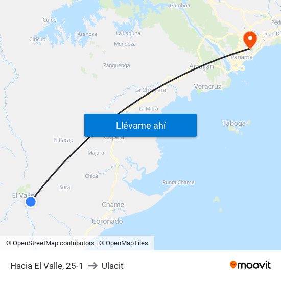 Hacia El Valle, 25-1 to Ulacit map