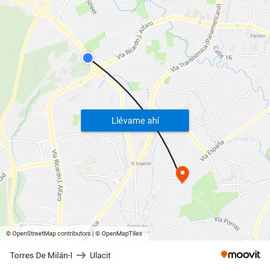 Torres De Milán-I to Ulacit map
