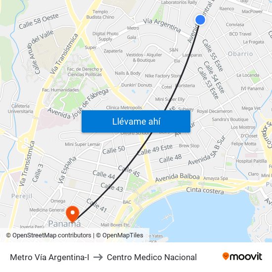 Metro Vía Argentina-I to Centro Medico Nacional map