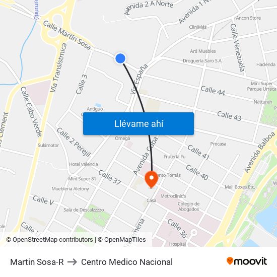 Martin Sosa-R to Centro Medico Nacional map