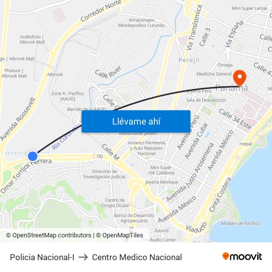 Policia Nacional-I to Centro Medico Nacional map