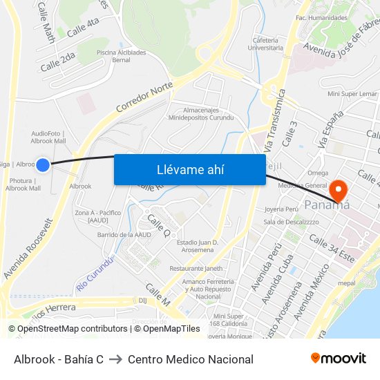 Albrook - Bahía C to Centro Medico Nacional map