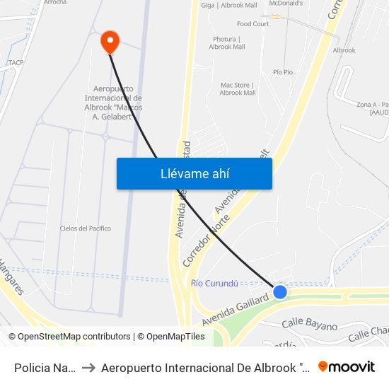 Policia Nacional-I to Aeropuerto Internacional De Albrook ""Marcos A. Gelabert"" map