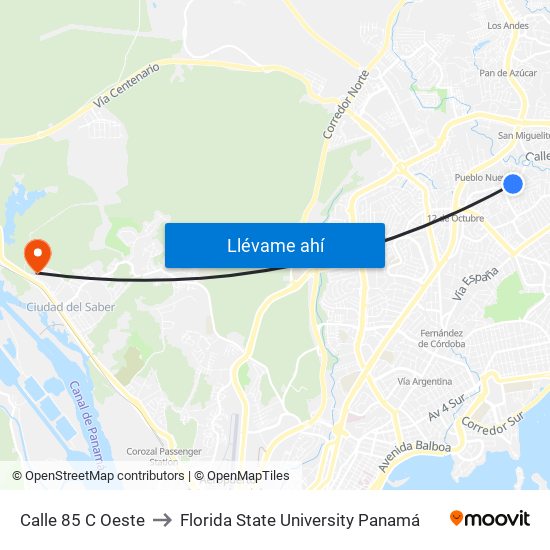 Calle 85 C Oeste to Florida State University Panamá map
