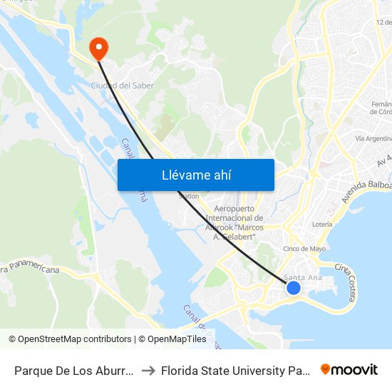 Parque De Los Aburridos to Florida State University Panamá map