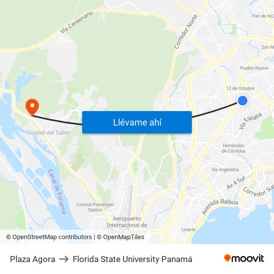 Plaza Agora to Florida State University Panamá map