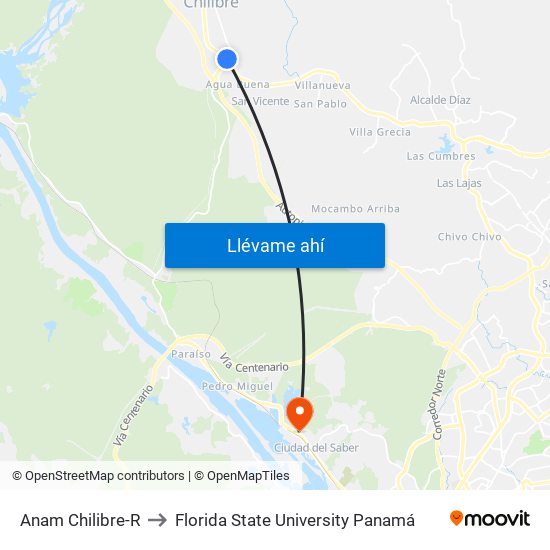 Anam Chilibre-R to Florida State University Panamá map