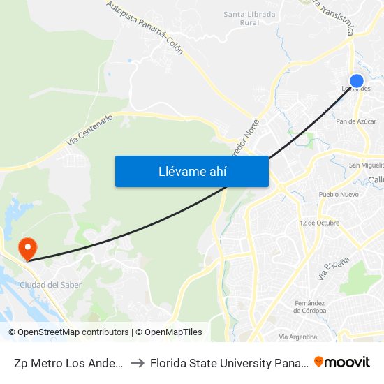 Zp Metro Los Andes-R to Florida State University Panamá map