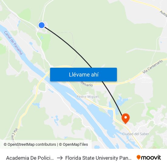Academia De Policia-R to Florida State University Panamá map