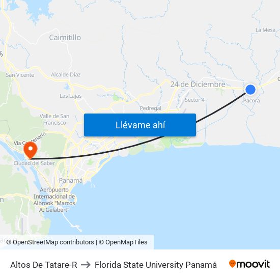 Altos De Tatare-R to Florida State University Panamá map