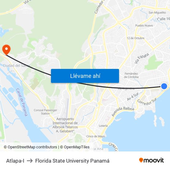 Atlapa-I to Florida State University Panamá map
