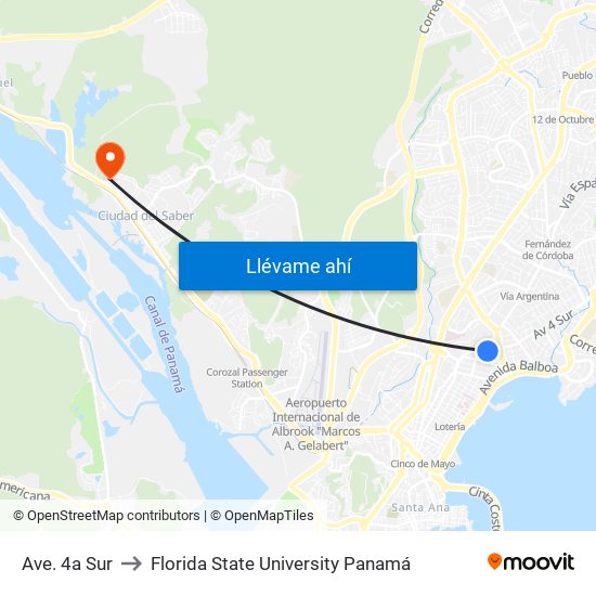 Ave. 4a Sur to Florida State University Panamá map