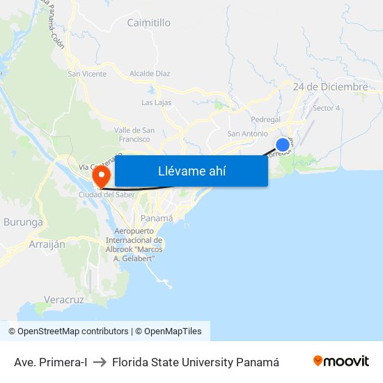 Ave. Primera-I to Florida State University Panamá map