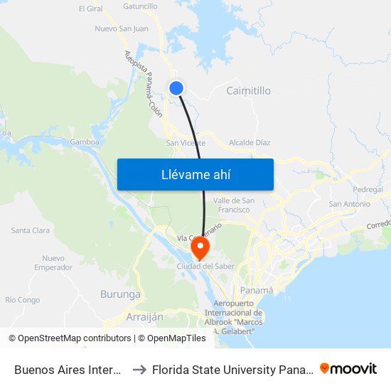Buenos Aires Interna-I to Florida State University Panamá map