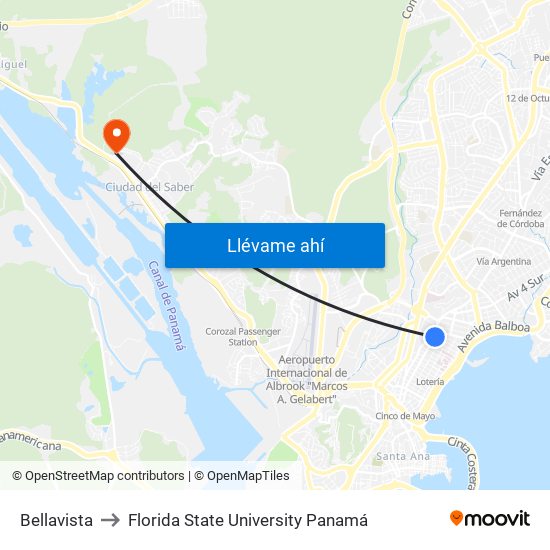 Bellavista to Florida State University Panamá map