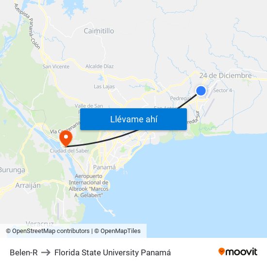 Belen-R to Florida State University Panamá map