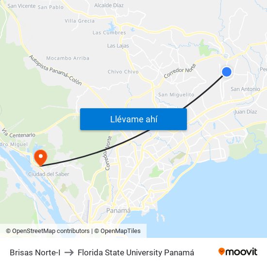 Brisas Norte-I to Florida State University Panamá map