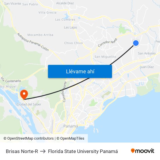 Brisas Norte-R to Florida State University Panamá map